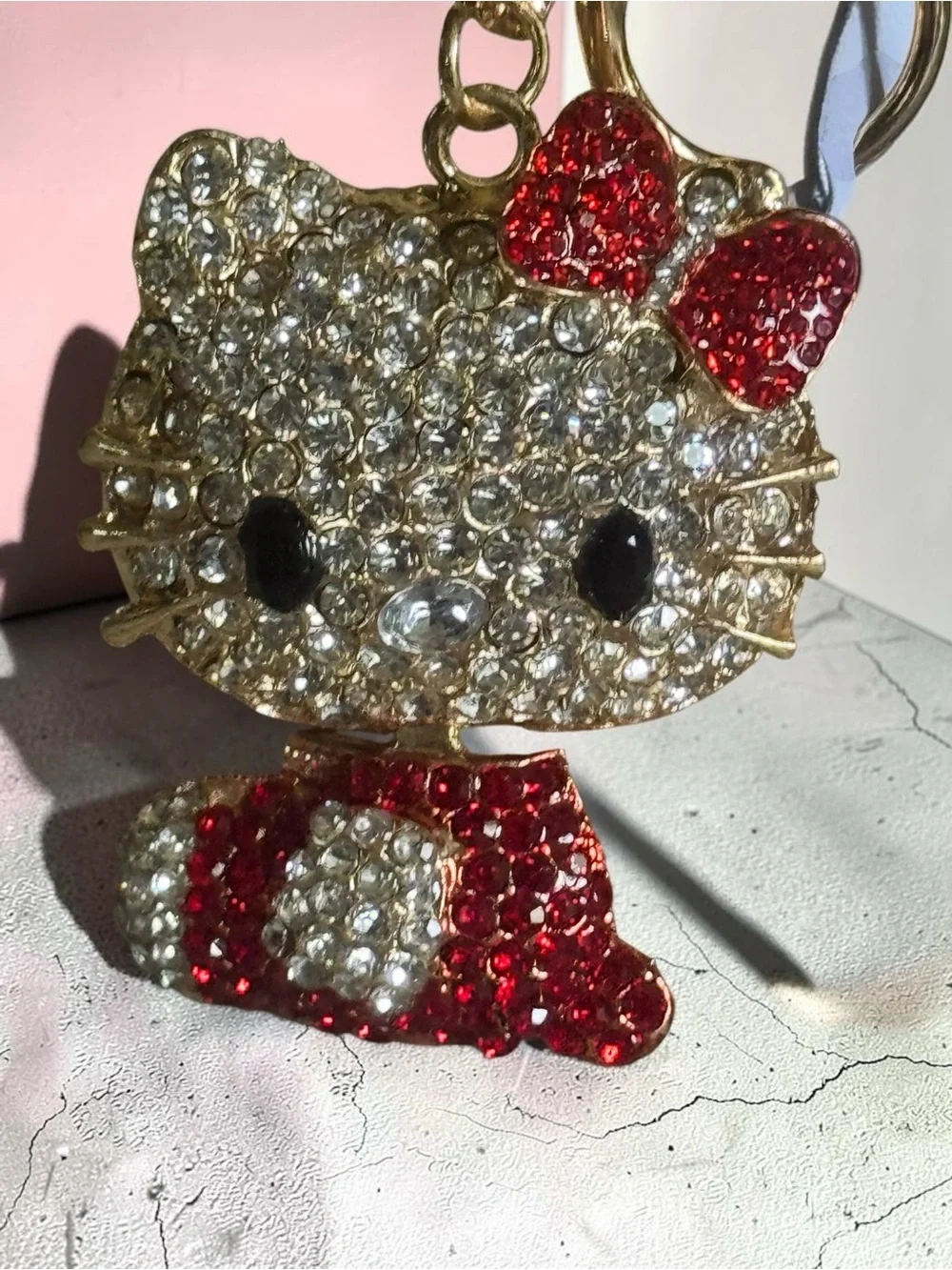 Gold and Red Cat Crystal Keychain - NWT